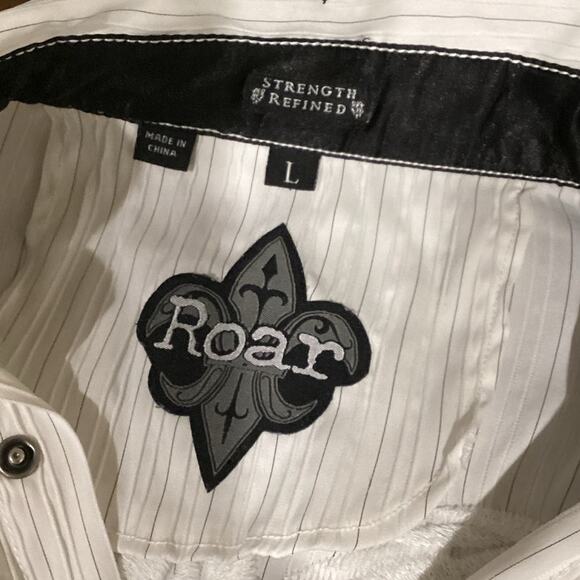 Roar Mens Embroidered Western Shirt Size Large Western Rodeo White Black Striped - Picture 3 of 13